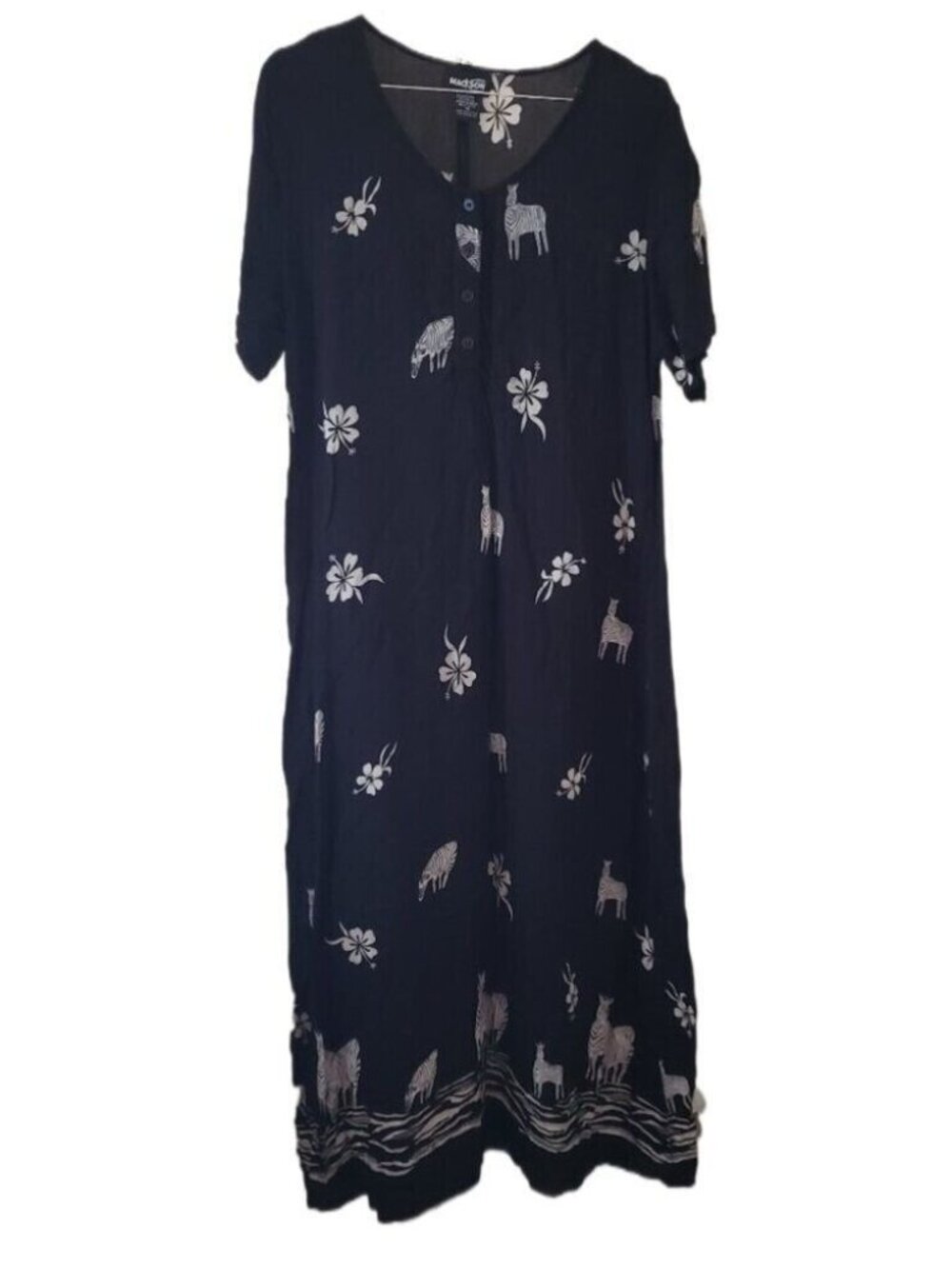 Mackson Black Maxi Short Sleeve Dress with Zebra & Floral Print